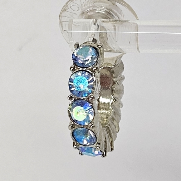 VINTAGE Monet Classic Aurora Borealis Rhinestone Hoop Earrings - Picture 3 of 6
